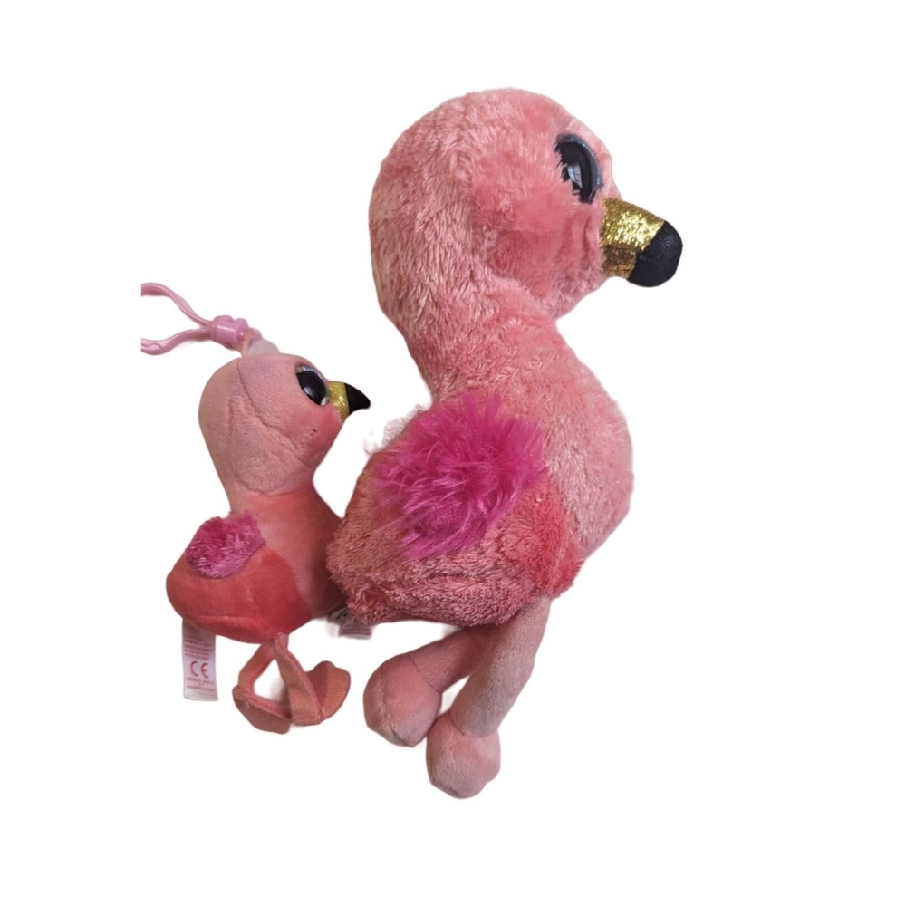 Ty Beanie Boos Gilda Flamingo Plush Set 6 Inch and 3" Keychain Clip Pink Bird